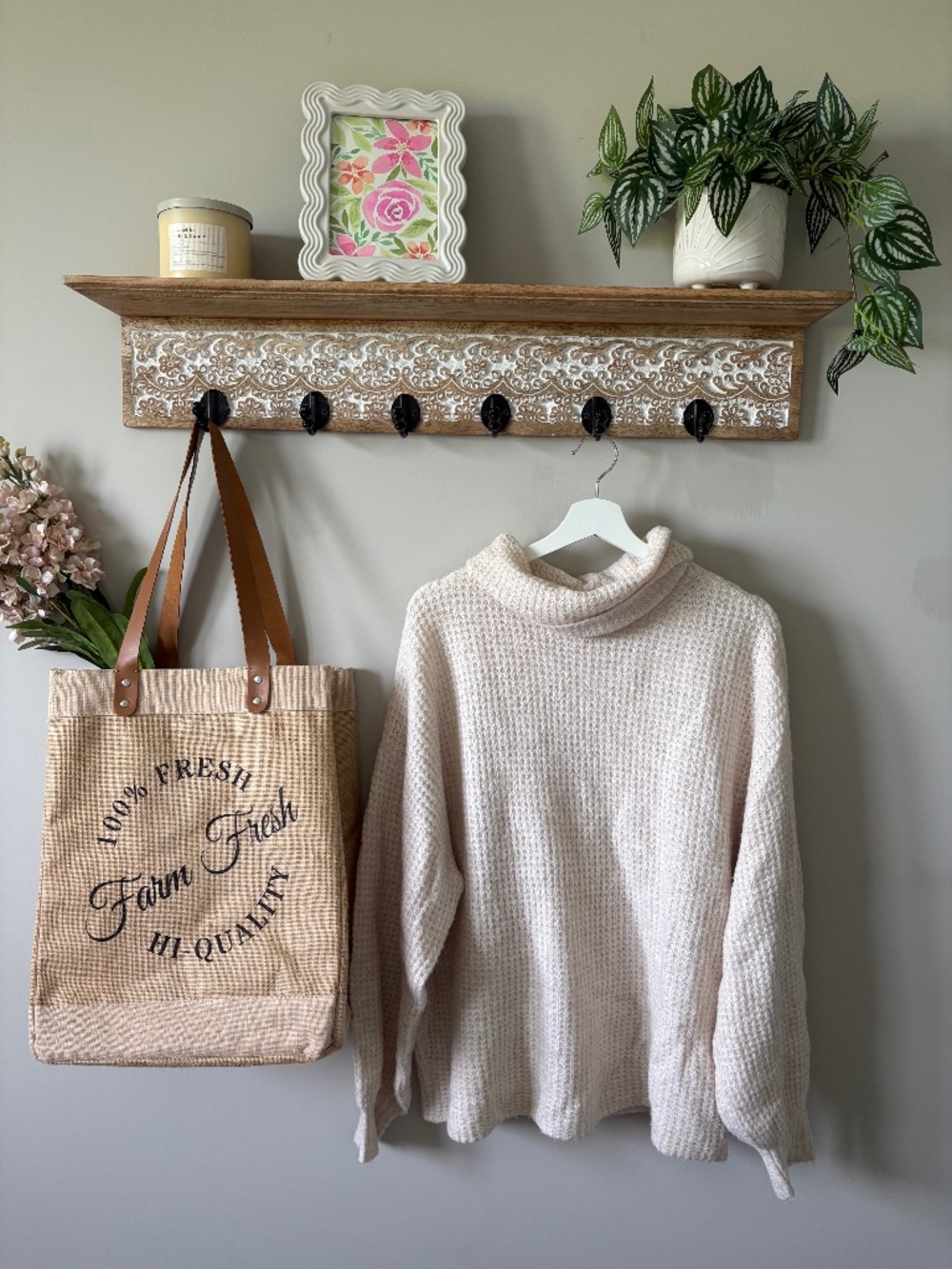 Cream Cowl Neck Waffle Knit Sweater